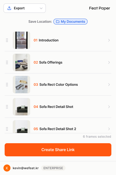 Selecting frames and creating a share link