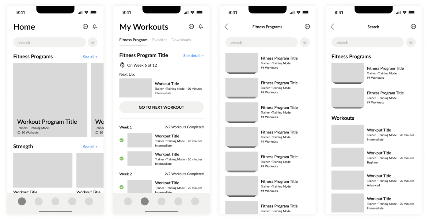 Guided Workout Programs, First design solution: Workout Program